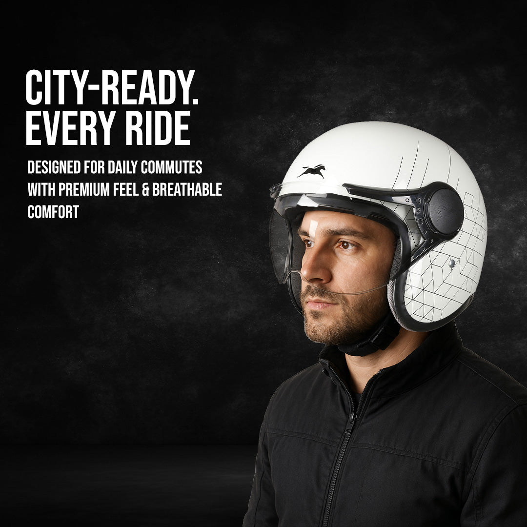 TVS Cruisetown Open Face Helmet – Stylish & Safe Helmet for Riders | ISI & DOT Certified | Premium Protection for Men & Women | Comfortable, Durable & Lightweight Design with Visor